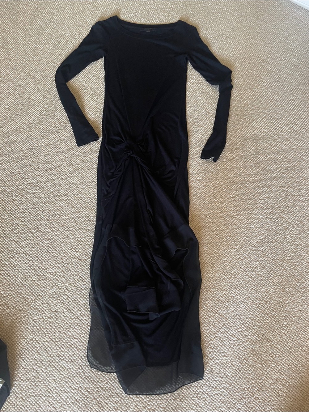 AllSaints Black Long-Sleeve Twist Detail Maxi Dress